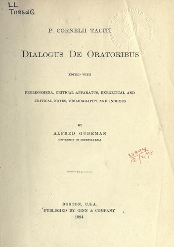 Cover of Dialogus de oratoribus