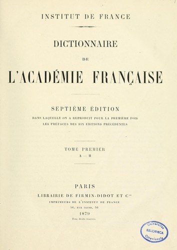 Cover of Dictionnaire de l'Académie française