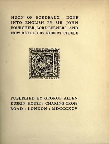 Cover of Huon of Bordeaux