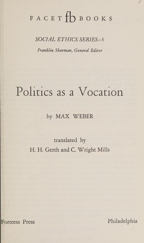 Cover of Politics as a Vocation